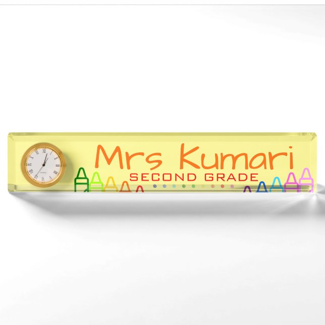 Personalised Teacher Crayon Design Nameplate (Front)