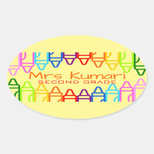 Personalised Teacher Crayon Design Oval Sticker