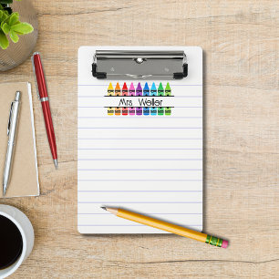 Personalised Teacher Crayon Rainbow Handprint Mini Clipboard