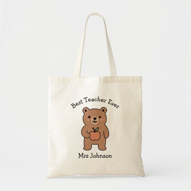 Personalised Teacher, Cute Bear, Best Teacher Ever Tote Bag (Front)