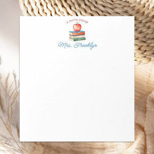 Personalised Teacher Cute Watercolor Apple Notepad