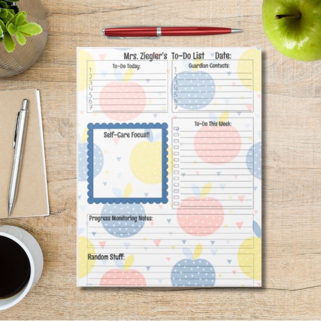 Personalised Teacher Daily To-Do List Apples Notepad (Fully Customizable, Personalized teacher To-Do List)