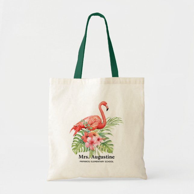 Personalised Teacher Flamingo School Tote Bag (Front)
