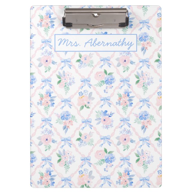 Personalised Teacher Floral Ribbon Bows  Clipboard (Front)