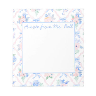 Personalised Teacher Floral Ribbon Bows  Notepad