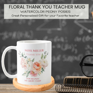 Personalised  Teacher Floral Thank You Coffee Mug