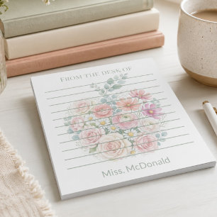 Personalised Teacher From the Desk Of Floral Apple Notepad
