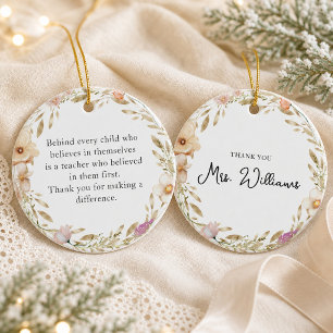 Personalised Teacher Gift Boho Watercolor Christma Ceramic Tree Decoration