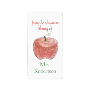 Personalised teacher gift bookplates with apple label