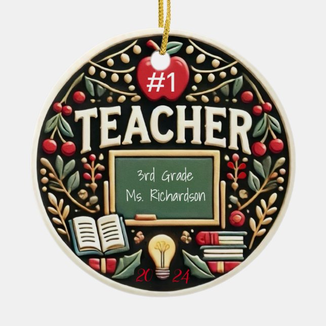 Personalised Teacher Gift Christmas Ornament (Front)