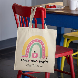 Personalised Teacher Gift Teach Love Inspire Tote Bag