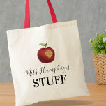 Personalised Teacher Gift Tote Bag<br><div class="desc">Unique teacher gift tote bag featuring your teachers name,  an apple with a heart carved out,  and the words "Thank you".</div>
