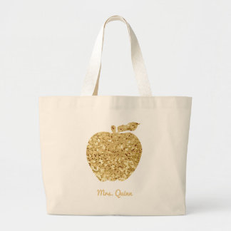 Personalised Teacher Gold Faux Sequin Apple Glam Large Tote Bag