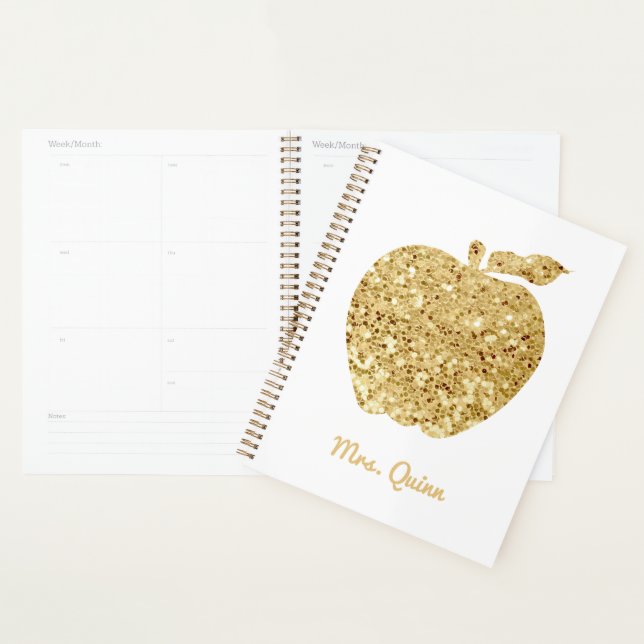 Personalised Teacher Gold Faux Sequin Apple Planner (Display)