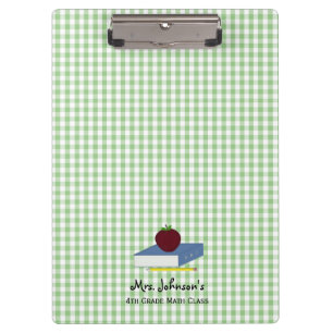 Personalised Teacher Green And White Gingham Clipboard