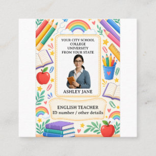 Personalised Teacher ID Badge School Staff Square Business Card