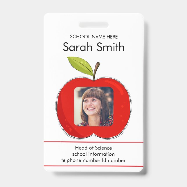 Personalised Teacher Identification Card – Apple  ID Badge (Front)