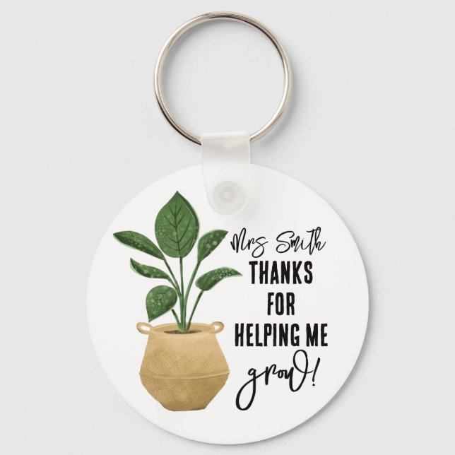 Personalised Teacher Keyring, Helping Me Grow Gift Key Ring (Front)