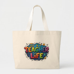 Personalised Teacher Life Pop Art Comic Style Large Tote Bag