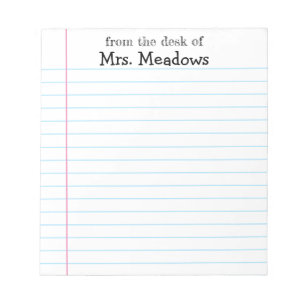 Personalised Teacher Lined Paper From The Desk Of Notepad