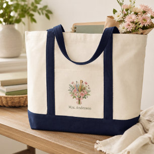 Personalised Teacher Name Back to School Floral Tote Bag