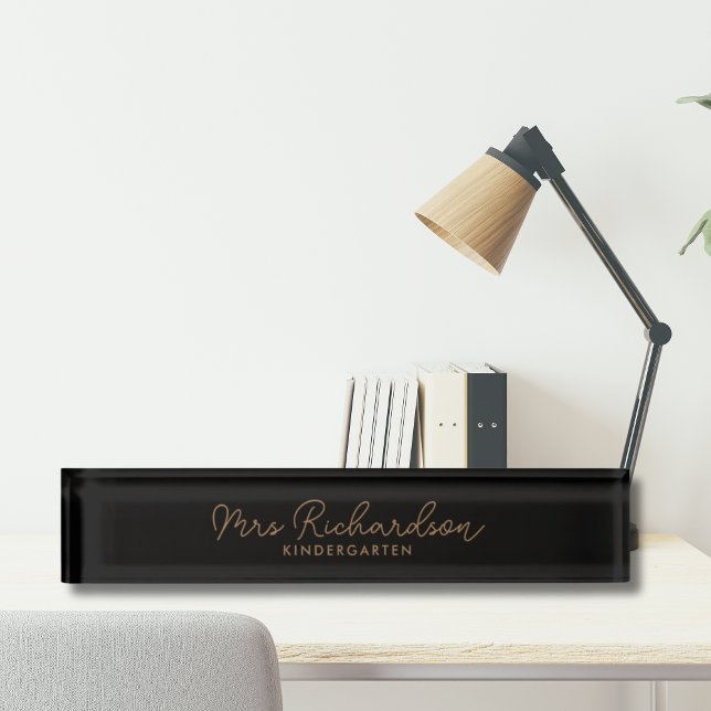 Personalised Teacher Name Grade Minimalist Modern Nameplate (teacher desk accessories custom black and gold teacher nameplate)
