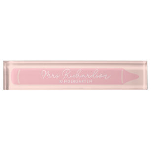 Personalised Teacher Name Grade Pencil Modern Pink Nameplate