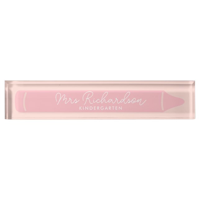 Personalised Teacher Name Grade Pencil Modern Pink Nameplate (Front)