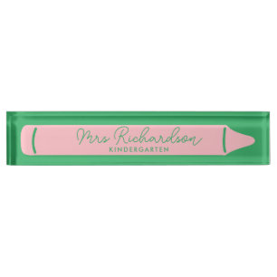 Personalised Teacher Name Grade Pencil Modern Pink Nameplate