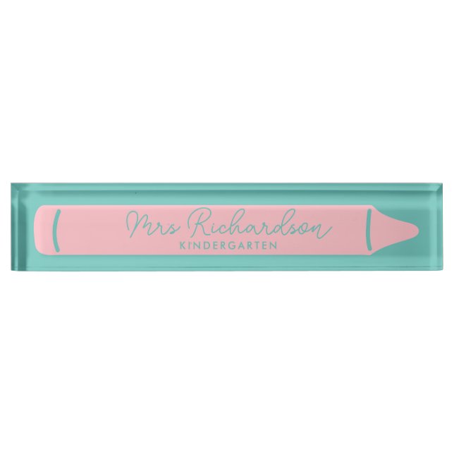 Personalised Teacher Name Grade Pencil Modern Pink Nameplate (Front)