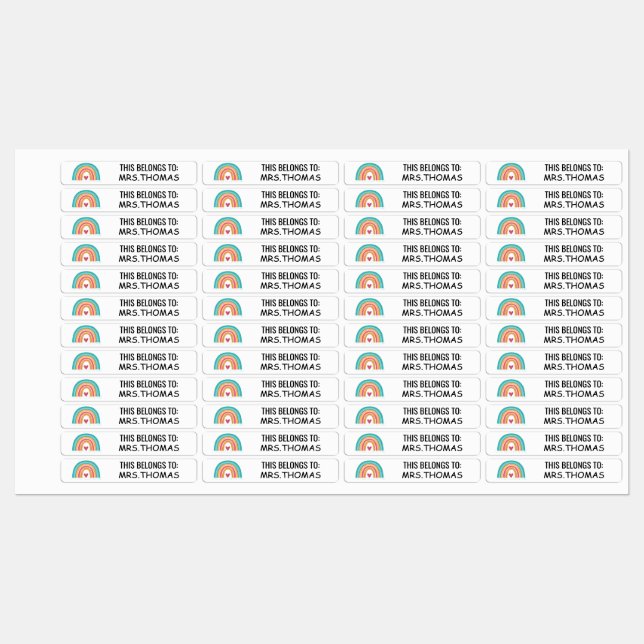 Personalised Teacher Name Labels – Rainbow Design (Sheet)