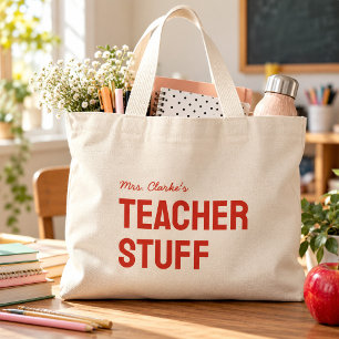 Personalised Teacher Name Minimalist Cute Large Tote Bag