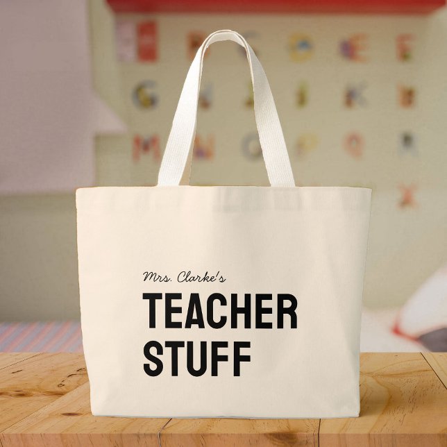 Personalised Teacher Name Minimalist Cute Large Tote Bag (Creator Uploaded)