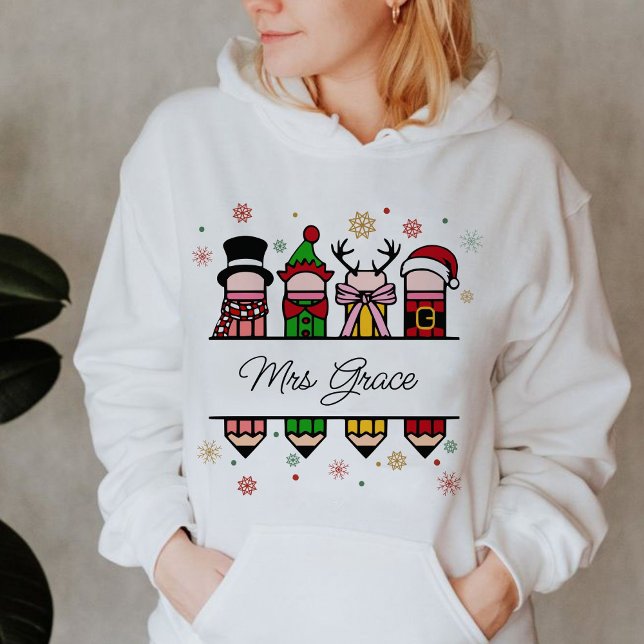 Personalised Teacher Name Pencil, Christmas gift  Hoodie (Personalized Teacher Name hoodie,Christian Christmas hoodie,Christmas hoodie,teacher gift )