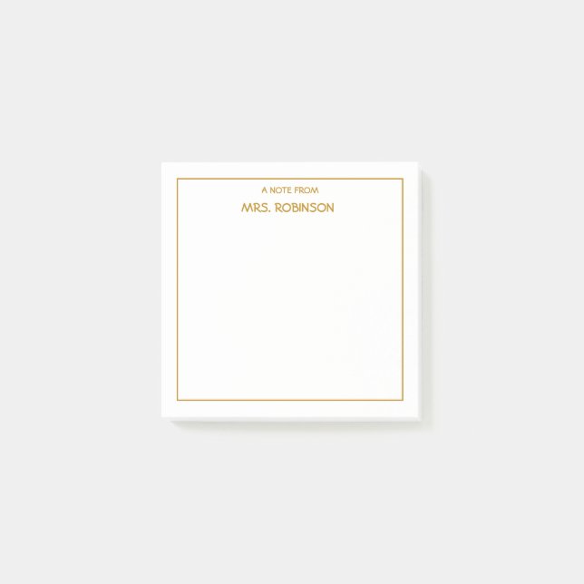 Personalised Teacher Name Professional Gold Script Post-it Notes (Front)