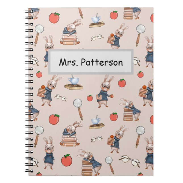 Personalised Teacher Name Rabbit Spiral Notebook (Front)