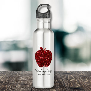 Personalised Teacher Name Red Apple Faux Glitter 532 Ml Water Bottle