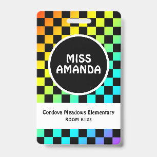Personalised Teacher Name Tag ID Badge Chequered