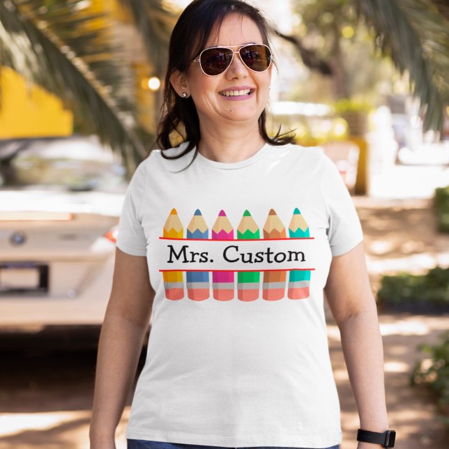 Personalised Teacher Name With Crayons T-Shirt (Creator Uploaded)