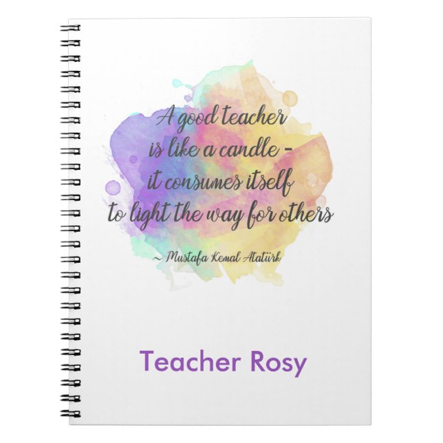 Personalised Teacher Notebooks (Candle Quote) (Front)