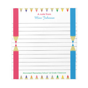 Personalised Teacher Notepad Colourful Pencils