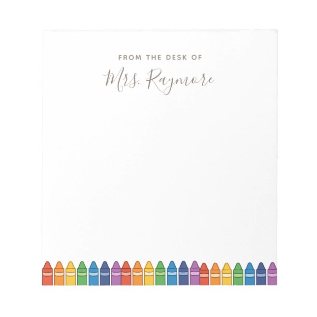 Personalised Teacher Notepad – Rainbow Crayon Appr (Front)
