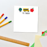 Personalised Teacher Notepad, Teacher Gift Notepad<br><div class="desc">This notepad is the perfect teacher gift! Personalise with your teacher's name for a back to school or end of year gift. Features globe,  apple,  and bus illustrations. © 2023 Tea Olive Co.</div>