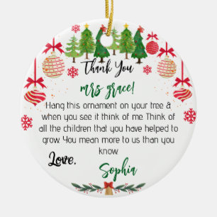 Personalised Teacher Ornament, Custom Christmas Ce Ceramic Tree Decoration