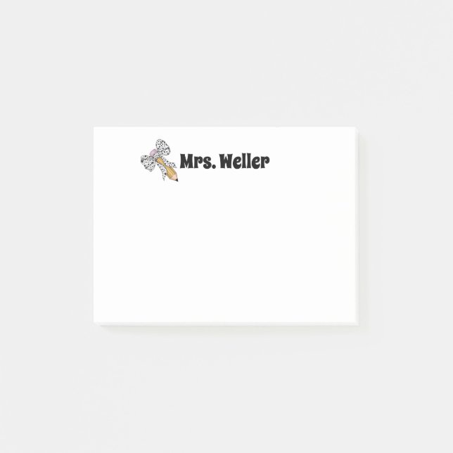 Personalised Teacher pencil and bow back to school Post-it Notes (Front)