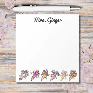 Personalised teacher pencils animal print bows  notepad