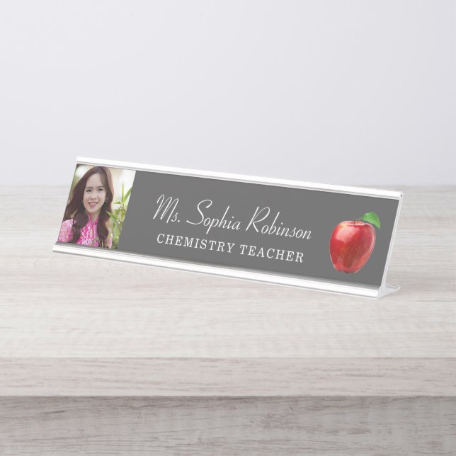 Personalised Teacher Photo Modern  Desk Name Plate (Front)