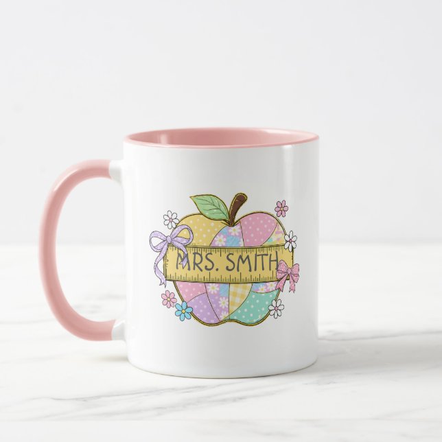 Personalised Teacher Preppy Apple Mug (Left)