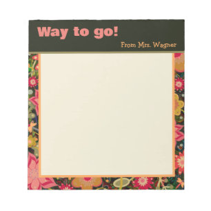 Personalised Teacher Pretty Floral Way to Go Notepad