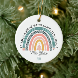 personalised teacher rainbow Christmas, Custom Ceramic Tree Decoration